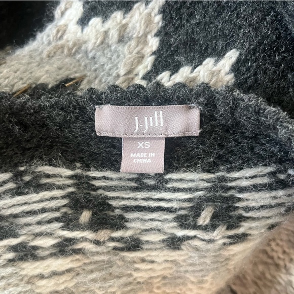 J. Jill Fair Isle Icelandic Nordic Wool Blend Beaded Cardigan Sweater Gray XS - Picture 3 of 11